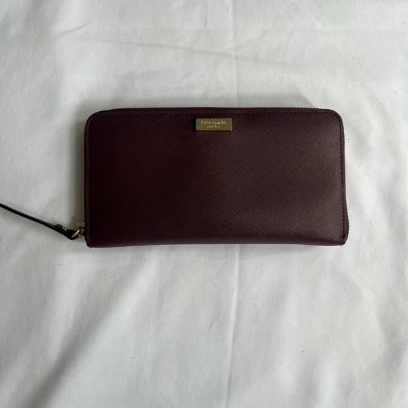 kate spade Accessories - Kate Spade Burgundy Saffiano Leather Zip Around Wallet